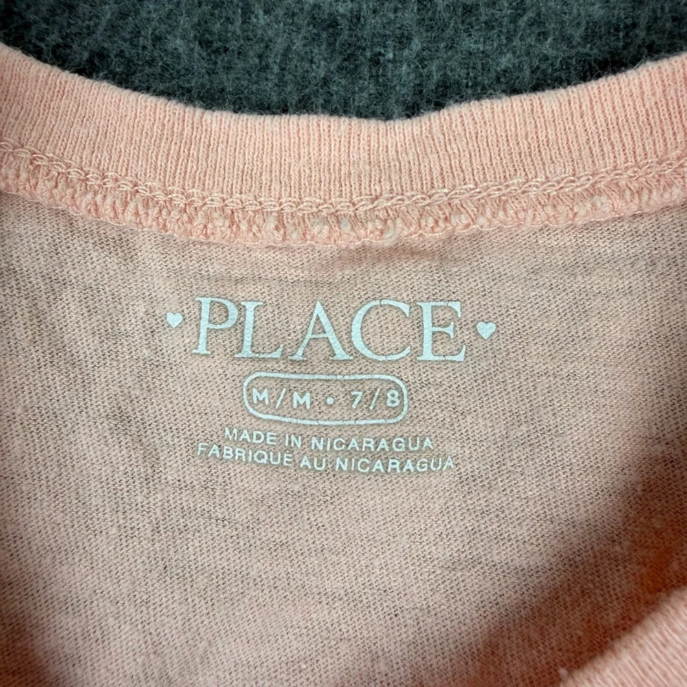The Children's Place Graphic Tee Kids Size 7/8 Peach Cat Tiara Sunglasses Cotton